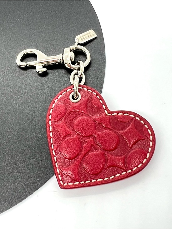 Coach Accessories - Coach Vintage Red Leather Embossed Signature Heart Key Fob Bag Charm